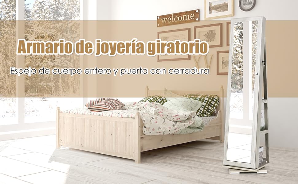 Armario de Joyero con Espejo y Estante de Escalera Gabinete de Joyería