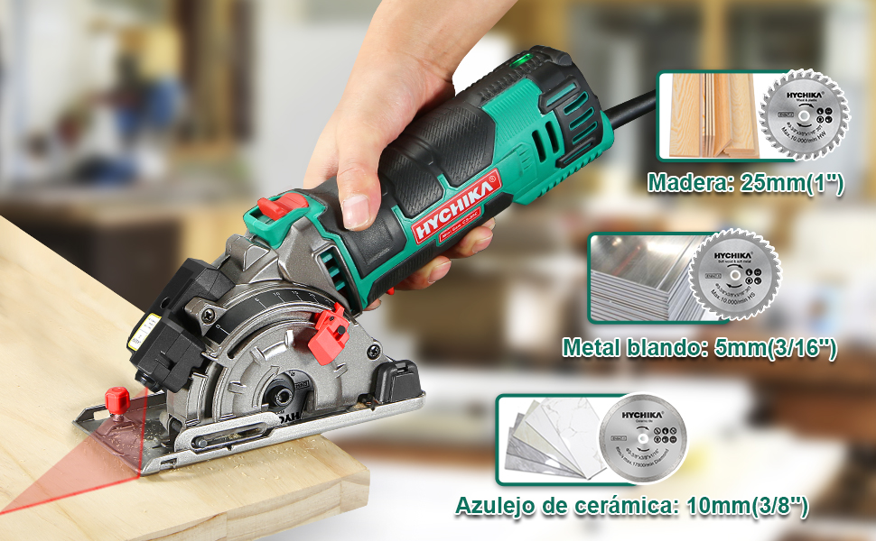 Mini sierra circular láser de mano 500w para corta madera HYCHIKA