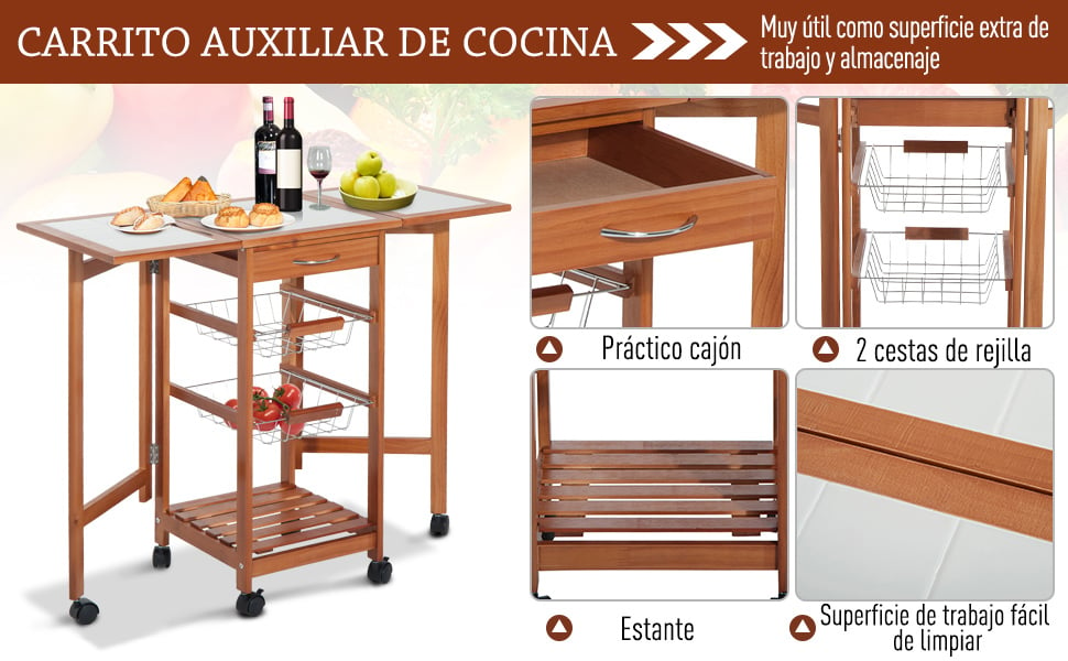 HOMCOM Isla de Cocina con Ruedas Carro de Cocina con Tapa de Madera de –  Bechester