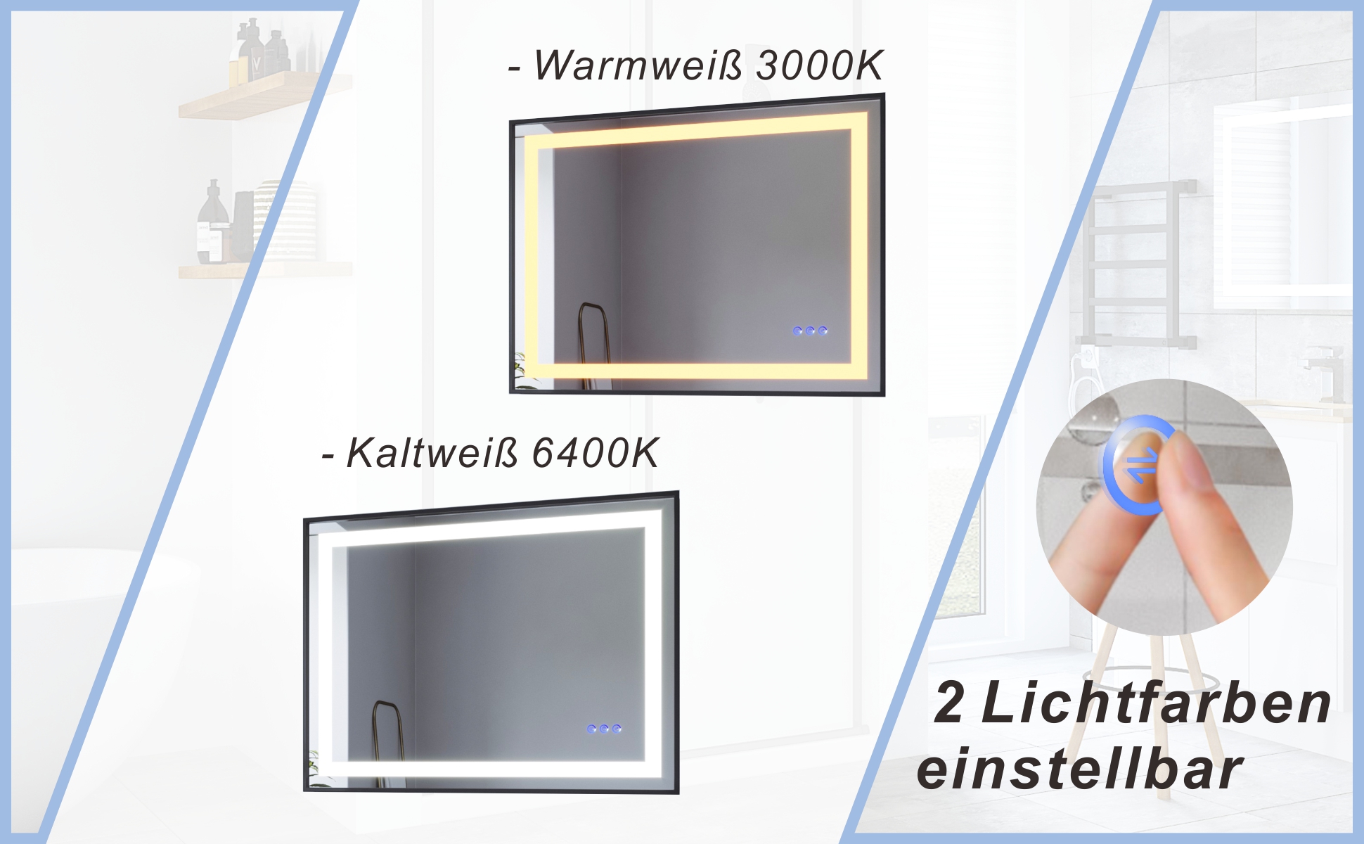 Badspiegel mit LED Licht Schwarzer Rahmen 60x80cm SAUTENS Typ C