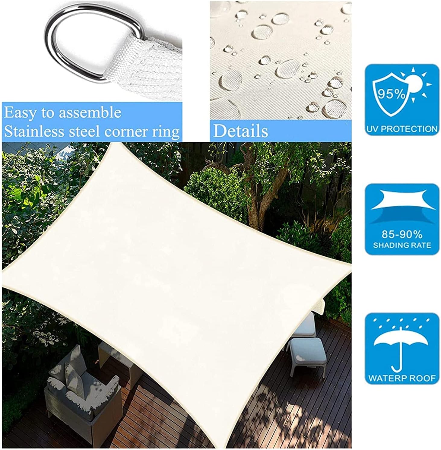 Voile D'Ombrage, 2 X 4 M, Rectangulaire, Respirante En HDPE, Pour