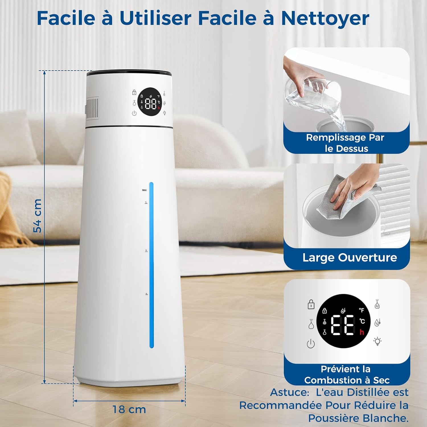 Humidificateur D'Air 3L Avec Veilleuse - Top-Fill Silencieux Pour Chambre Bébé Et Salon