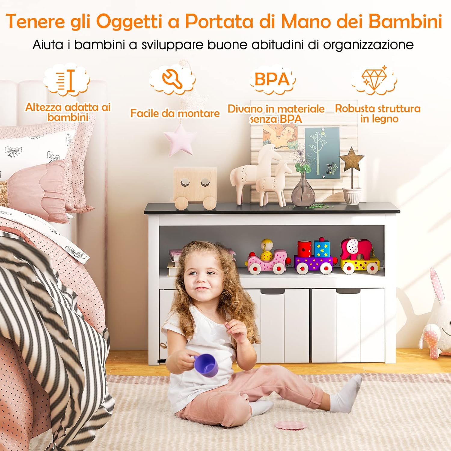 COSTWAY Mobile Porta Giochi Con Piano A Lavagna Scrivibile, Scaffale Per Bambini Con 3 Contenitori Su Ruote E Vano Aperto, Mobiletto Multiuso Da Cameretta Soggiorno E Studio, 102 X 33 X 62 Cm -Cameretta Per Bambini AAHKMJXYDAFdJAOAIMEbOAchlkWZ0oakZn uVZ0mPidMNbILvCvspZ4oG3fPgIqc1P0BJQm7zAEkSvcBDk