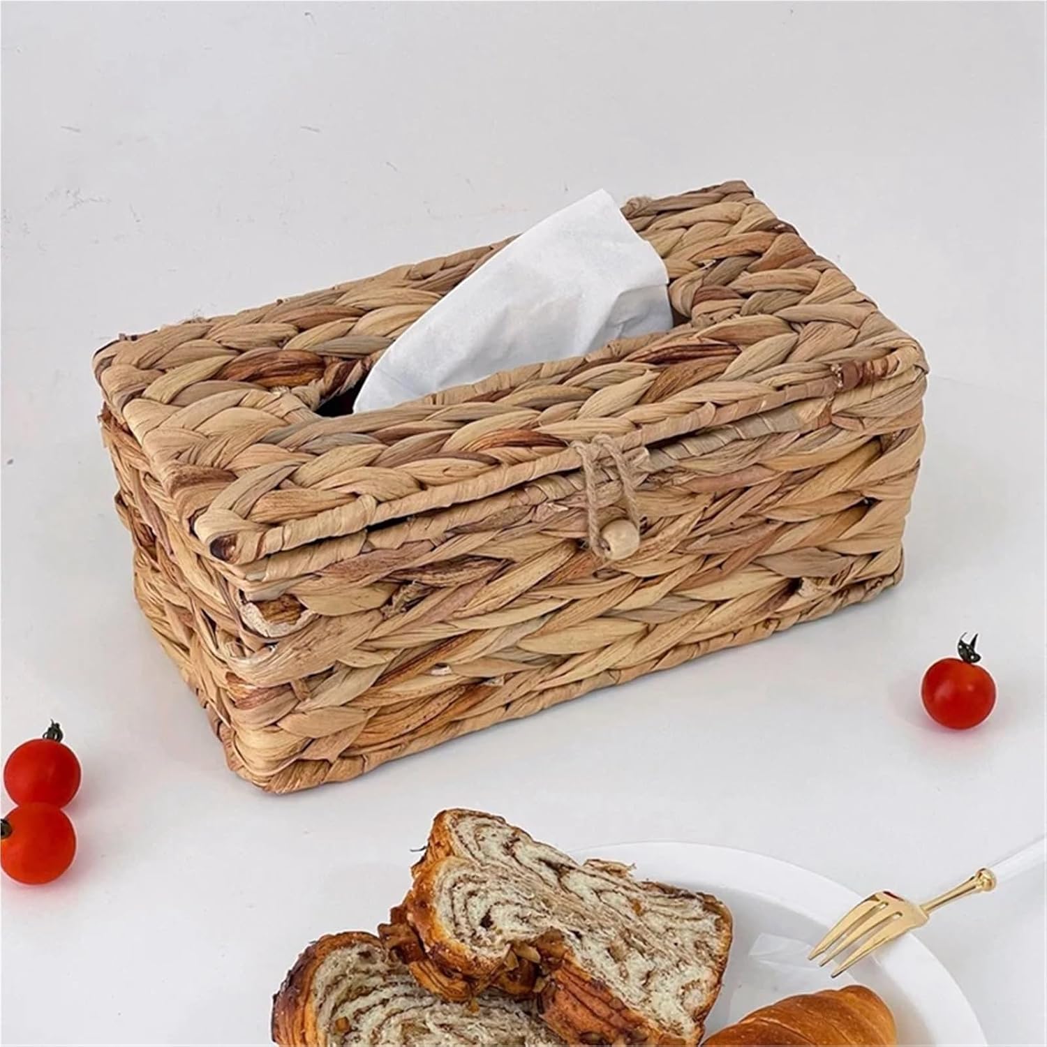 Boîte à Mouchoirs Carrée En Cuir Synthétique Tissé Beige - Distributeur Élégant Et Pratique