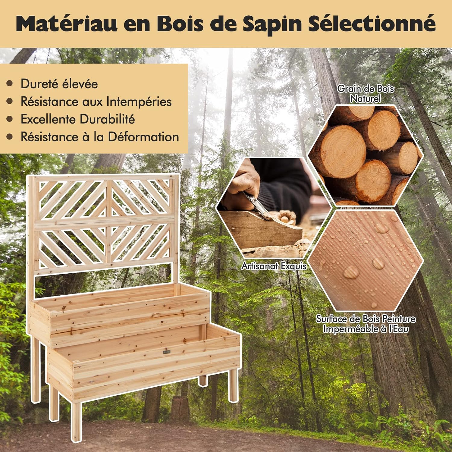 COSTWAY Jardinière 2 Niveaux Avec Treillis En Bois De Sapin Avec Trou De Drainage, Bac à Fleurs Pour Plante Grimpante, Lit De Jardin Résistance Aux Intempéries 109 X 62 X 135 Cm -Outsunny Eda Magasin AAHKMJXYDAFdJAOAIMEbOAchlkWZ0oakZn uVZ0mPidMNbILvCvspZ4oG3fPgIqc1P0BTKV21B8FlmG7bQi9DSbKgg DvfaaNnh QdGkDXKcMg==
