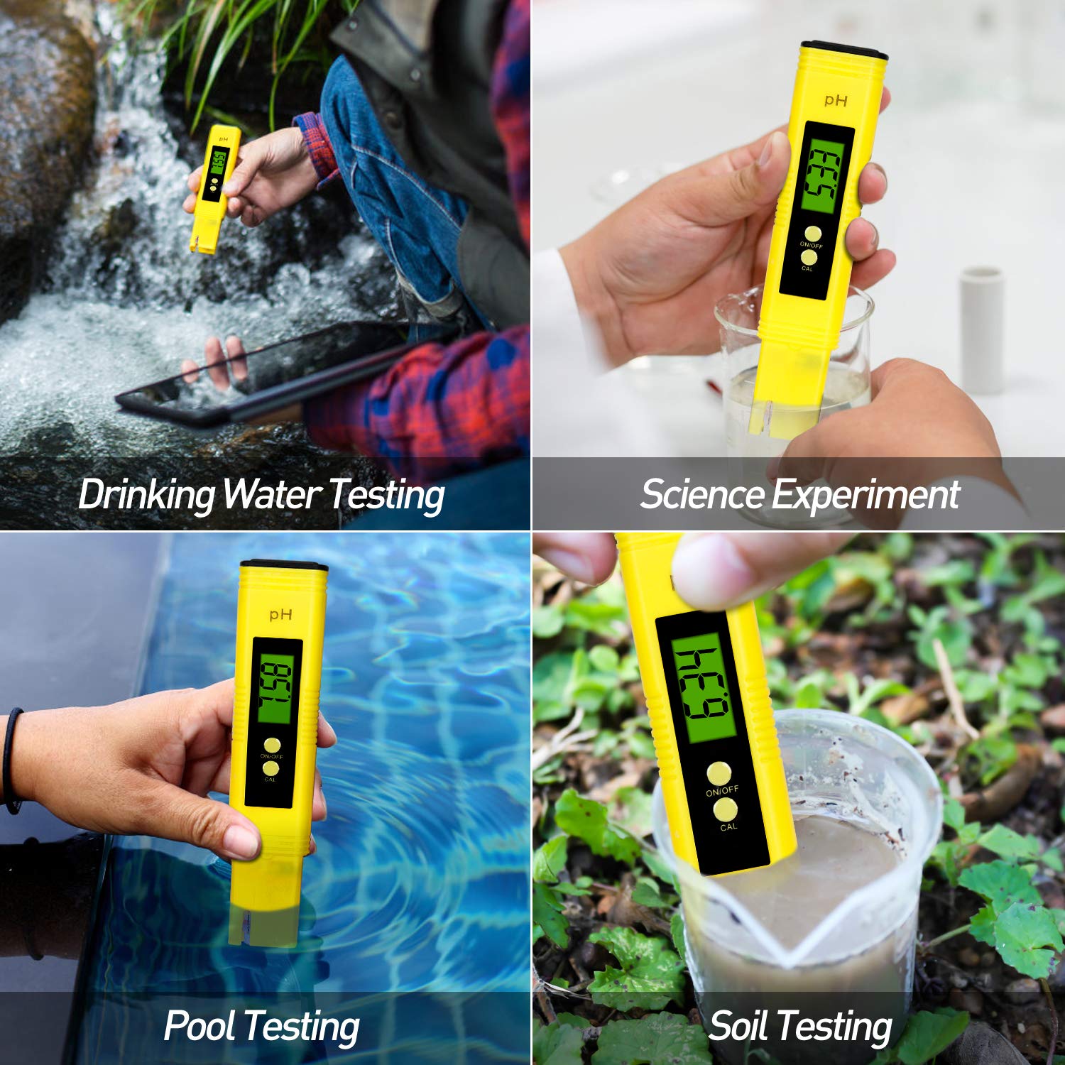 Testeur de qualité de l'eau de haute précision avec plage de mesure du pH 0-14 Testeur de pH numérique 0,01 pH aquarium Convient pour l'eau potable piscine et laboratoire Design avec ATC 