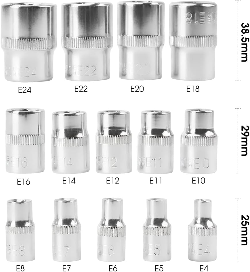 Douilles Étoiles, 14 Douilles Étoiles E-Torx Femelles N