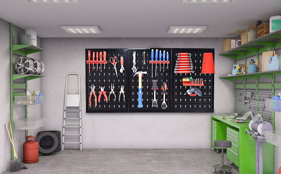 Pannello Forato Costway 17 Pezzi Pannello Forato Portautensili Da Parete - 120x60 Cm Con Ganci, Ideale Per Garage E Officina Pannello Attrezzi Garage 120x60