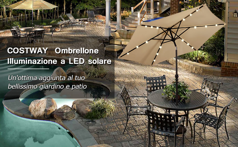 vidaXL Ombrellone con Luci a LED e Palo in Alluminio Parasole