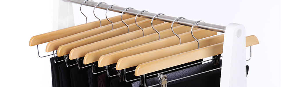 SONGMICS Lot de 8 Cintres-Pinces pour Pantalons et Jupes en Bois Naturel 35,5 cm