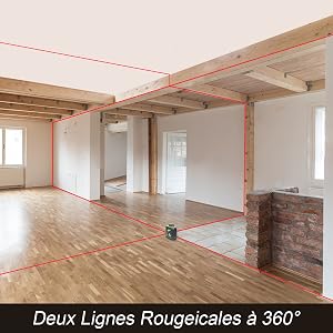 Domaine d'application quasi illimité: Une ligne horizontale et deux lignes Rougeicales à 360° permettent de nombreuses nouvelles applications pour le marquage, l'alignement et le nivellement simultanés dans les pièces. Trois lignes laser à 360° se coupent à 90° au plafond, au sol et sur les murs. Vous pouvez utiliser l'intersection des lignes laser pour projeter des points de référence et diviser des surfaces à angle droit. Ainsi, le puissant dispositif de mise à niveau facilite le travail des professionnels de différents métiers. Les ouvriers en cloisons sèches peuvent rapidement suspendre les plafonds ou diviser les pièces, les menuisiers peuvent plus facilement déplacer des cloisons ou des meubles, et les carreleurs permettent également un travail plus précis avec Huepar 603CR.