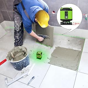 2. Le spécialiste du carrelage précis ●Les mesures laser d'Huepar compliquent l'alignement des objets et le FL360 Green Tile Laser en est le parfait exemple. Grâce aux deux lignes laser clairement visibles de Huepar avec une précision de nivellement élevée de ± 2 mm / 10 m, chaque carreau peut être posé avec une précision maximale. ●Notre niveau laser vert permet de disposer une ligne laser horizontale de 360 degrés à seulement 8 mm du sol. Cette conception unique le rend plus professionnel et pratique pour le nivellement des carreaux. Le laser horizontal à 360 degrés fournit une couverture de nivellement complète sur un diamètre de 20 à 30 m (en fonction de l'éclairage de la pièce).