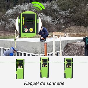 Sonnerie rappel Un bip sonore signale que le faisceau laser a été détecté: ●Un bip sonore rapide signale - Descendre ●Un bip sonore plus lent signale - Move Up ●Une tonalité constante indique - Le faisceau laser est aligné sur la ligne de référence du détecteur. Le volume peut être activé / désactivé.