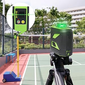 Mode impulsion: ●Activer le mode impulsion: après la mise sous tension, appuyez brièvement sur le bouton situé à côté du bouton d'alimentation pour activer le mode impulsion. L'indicateur s'allume en rouge. ●Le mode Pulse étend la plage de travail jusqu'à 60 m dans des conditions de travail brillantes, en utilisant le récepteur laser Huepar LR-6RG (ASIN: B07GVC2XD9). ●Lorsqu’il est utilisé avec un récepteur, il est nécessaire d’activer le mode impulsion. ●Il est compatible avec le récepteur laser Huepar Line LR-6RG uniquement.