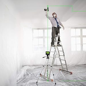 Positionnement avec 2 points laser: ●Projette une ligne laser horizontale à 110 °, une ligne laser verticale à 180 ° et deux points. ●Projette deux points d’aplomb centrés pour des reports au sol et au plafond. ●Vous pouvez utiliser l'intersection des lignes laser pour projeter des points de référence et diviser des surfaces à angle droit.