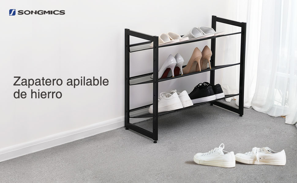 Zapatero de Metal, Organizador de Zapatos con 3 Niveles, Mueble para
