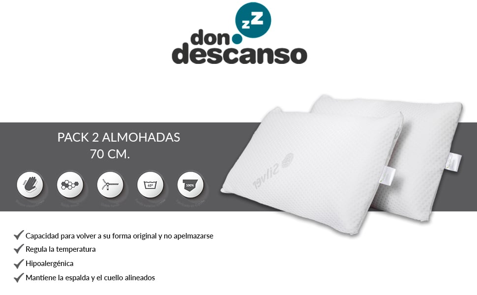 Don Descanso Almohada Visco Carbono Delia con Doble Funda, Transpirable,  Antiácaros, Termoregulable, Firmeza Media. 150 cm