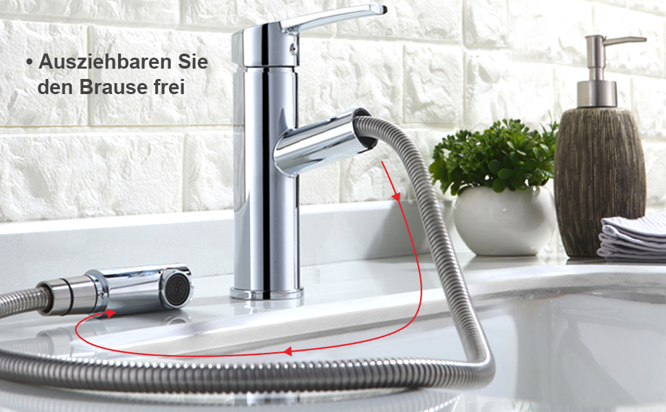 Armatur Bad mit Brause Ausziehbar Wasserhahn Bad
