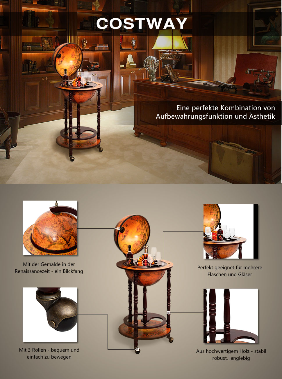 COSTWAY Globusbar Minibar Weltkugel Weinregal Flaschenregal Globus Bar