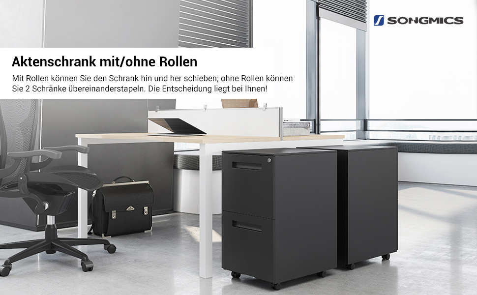 Rollcontainer, mobiler Aktenschrank mit 2 Schubladen, abschließbar, für