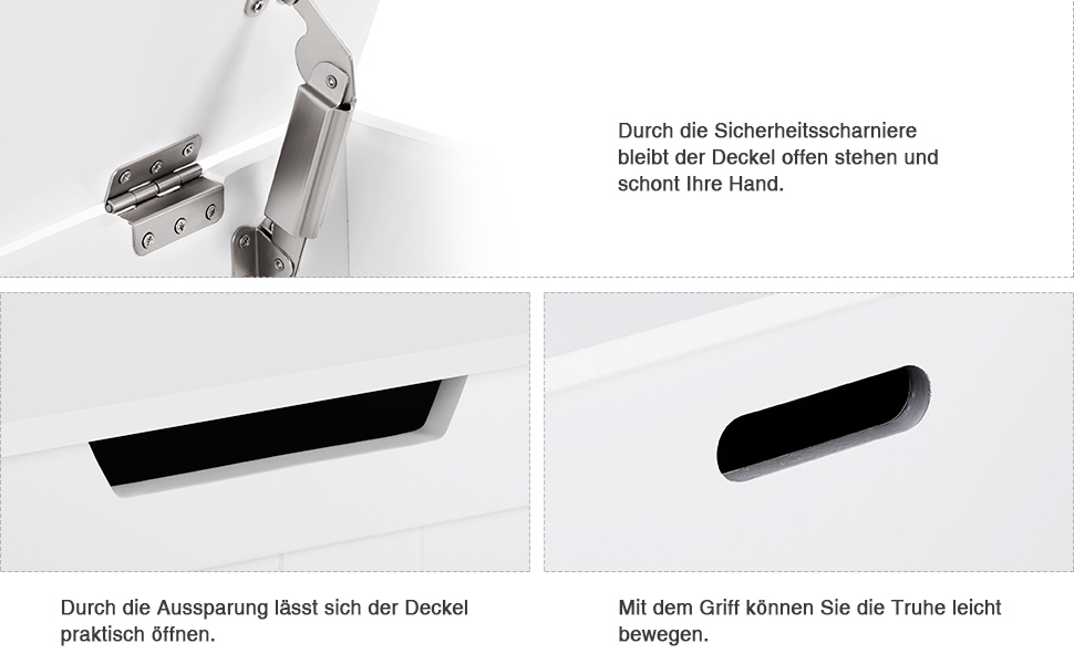 VASAGLE Sitztruhe weiß Holz mit großer Kapazität 76 x 48 x 40 cm