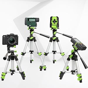 Compatible avec les outils légers du marché: ●Peut fonctionner avec le niveau laser, les appareils photo numériques, les objectifs, la plupart des caméscopes, les appareils GoPro, les jumelles, les télescopes, etc. ●Utilisation recommandée avec Niveau laser Huepar: BOX-1G / R, 9211G, 9011G, HLR1000. ●Ce trépied n'est pas compatible avec les lasers rotatifs RL200HVG / RL200HR et le niveau optique AL-32X