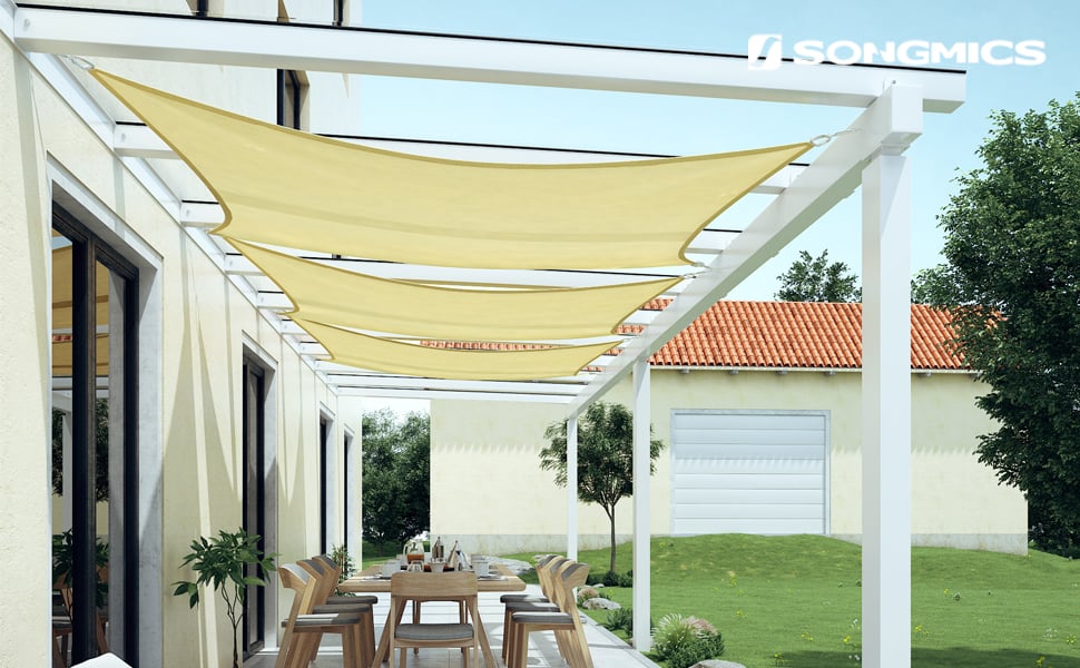 Tenda Parasole Esterno 2x2m Protettiva dal Sole Raggi 95% UV Tendalino Vela Parasole da Giardino Telo da Sole in HDPE Protezione Solare Beige per Giardino Balcone e Terrazza 