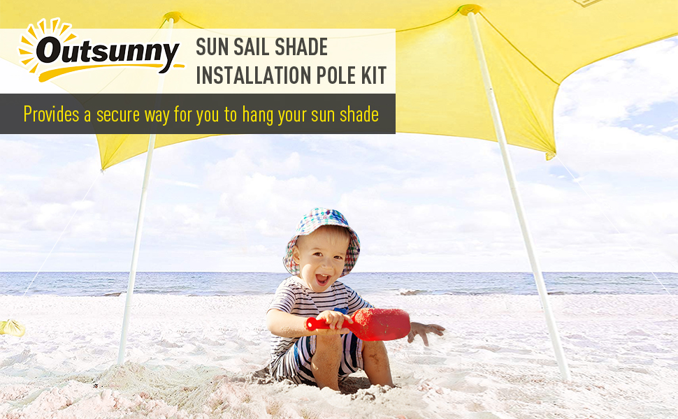 Outsunny 3(m) Awning Sail Shade Canopy Pole Kit Adjustable Pole W/ Rope Metal -Outdoor Furniture Store