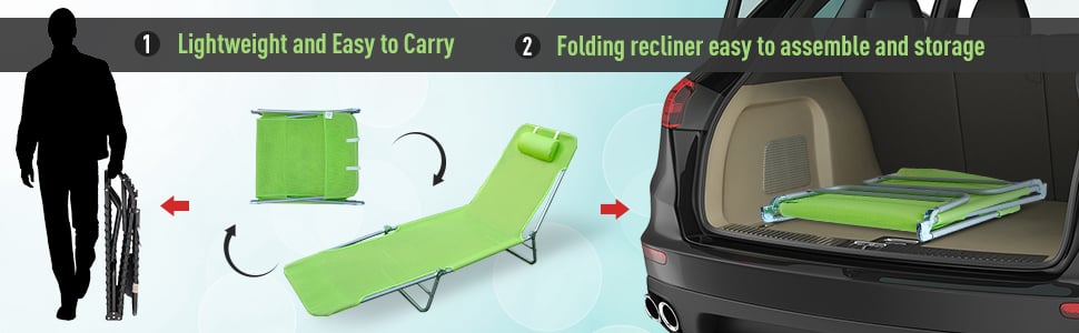 Outsunny Adjustable Sun Bed Garden Lounger Recliner Relaxing Camping Green -Outdoor Furniture Store
