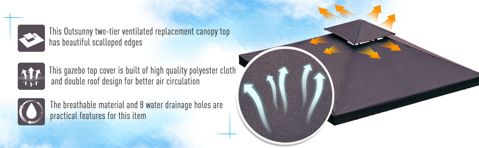 Outsunny 3(m) 2 Tier Garden Gazebo Top Cover Replacement Canopy Roof Coffee -Outdoor Furniture Store