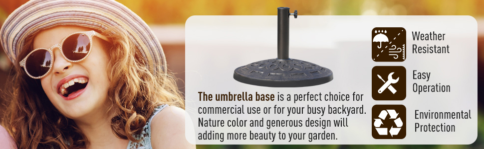 Outsunny 14kg Round Garden Parasol Base Decorative Resin Market Umbrella Stand -Outdoor Furniture Store