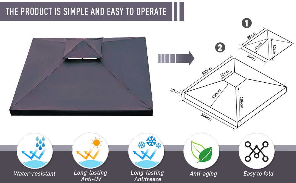 Outsunny 3(m) 2 Tier Garden Gazebo Top Cover Replacement Canopy Roof Coffee -Outdoor Furniture Store