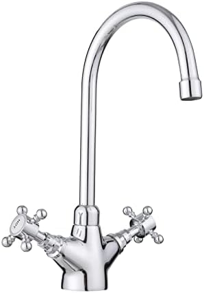 JASSFERRY Swan Neck Kitchen Mixer Tap Monobloc Two Crosshead Handles Sink Basin Faucet with Swivel Spout Chrome