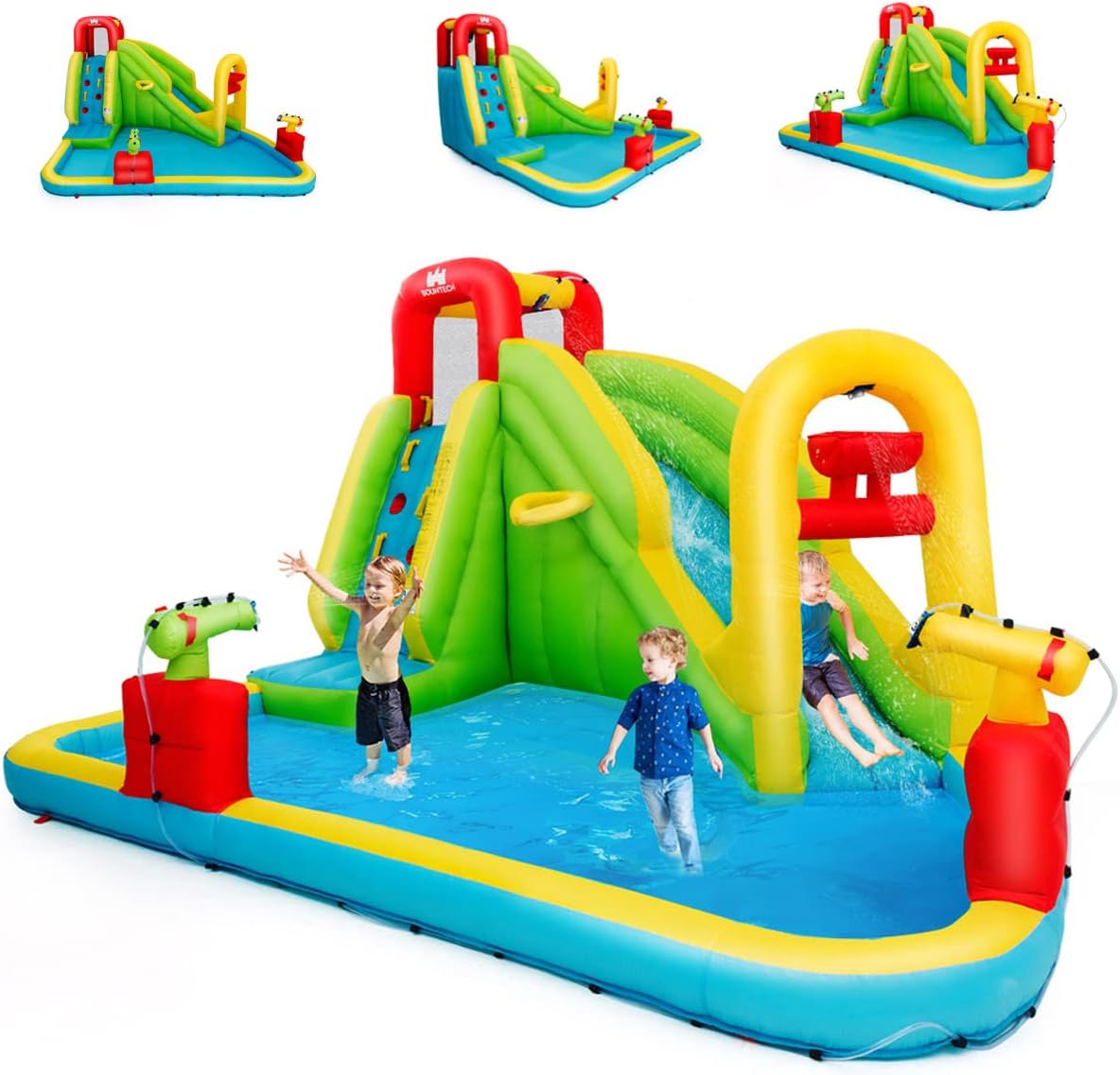 COSTWAY Château Gonflable Aquatique 6 En 1 Enfant 3 Ans+ Pisine Toboggan Escalade Football Basket-ball Jet D'Eau 526 X 373 X 203 Cm Sans Gonfleur -Pas Cher Clair Jardin Magasin