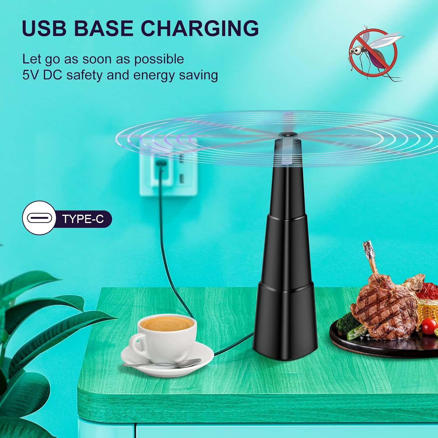 2 Ventilateurs Anti-mouches De Table - Rechargeable USB, Silencieux, Effet Holographique - Pour Repas Extérieur, Pique-nique, Restaurant