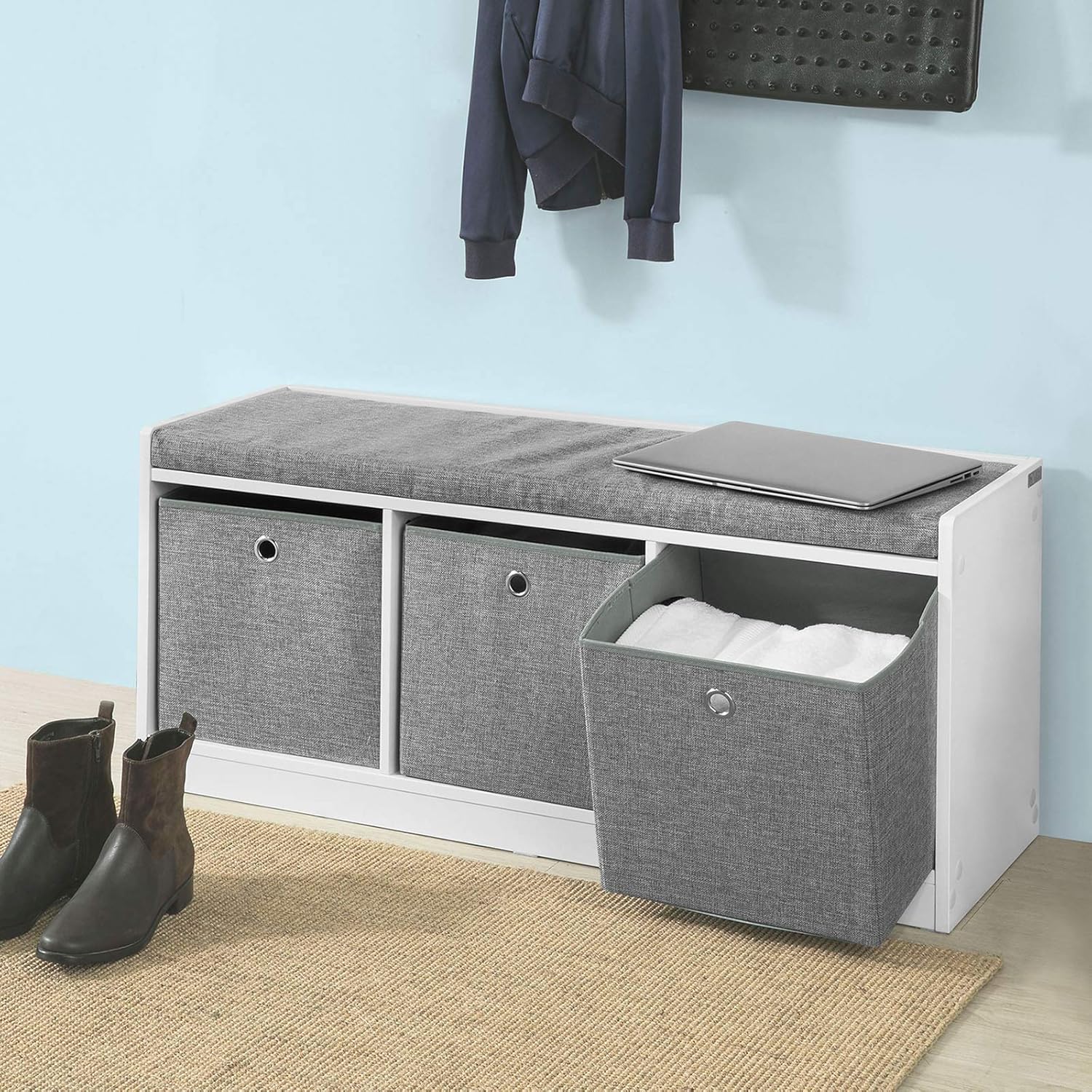 SoBuy Hallway Entrance 3 Baskets Storage Bench With Padded Seat FSR65-DG