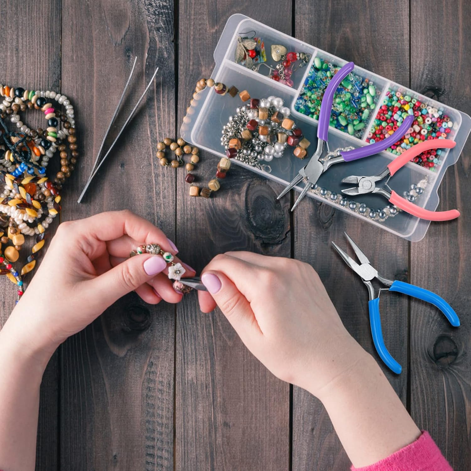 3 Pinces à Bijoux, Pince Trousse Outils De Fabrication De Bijoux, Pinces à Becs Aiguilles, Pinces à Bec Long, Pinces à Becs De Chaîne, Coupe-fil -Pro Outils Soldes Magasin