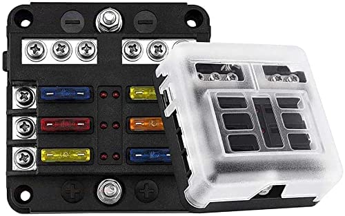 Bloc Porte-fusibles 6 Voies Pour Voiture/bateau - Compatible Fusibles à Lames - Tension 12V/24V DC - Avec Couvercle Transparent - Protection Circuit