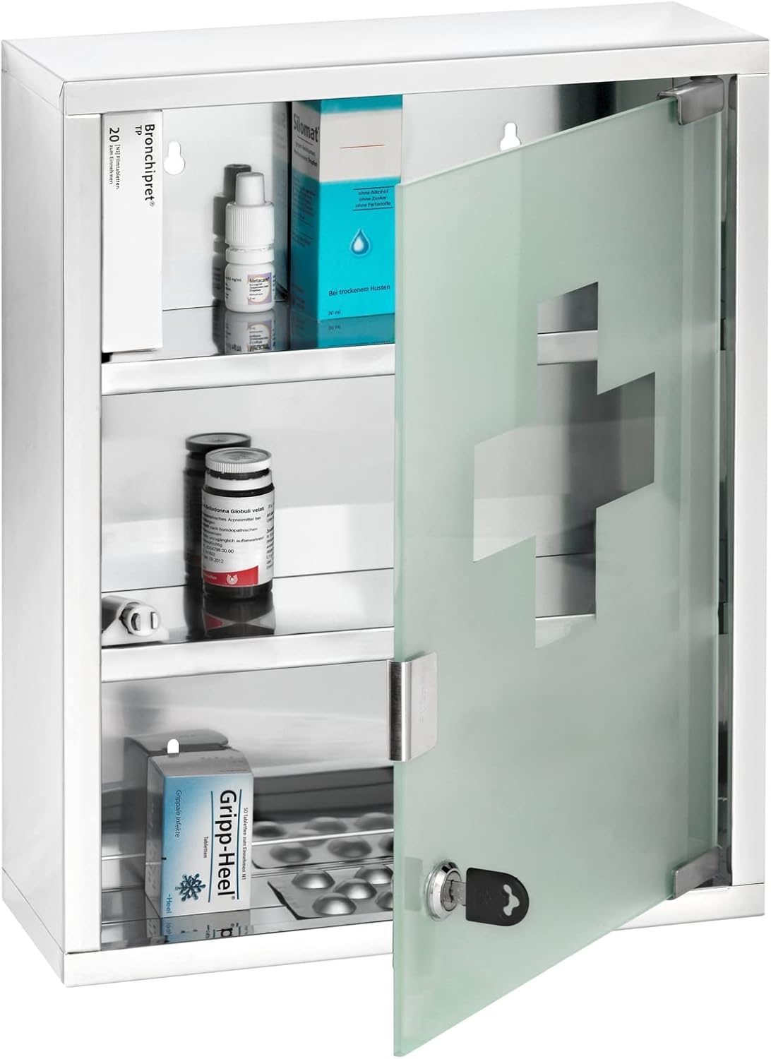 Armoire à Pharmacie Acier Inox, Brillant - Armoire à Médicaments Verrouillable, Acier Inoxydable, 30 X 40 X 12 Cm, Brillant -Songmics Soldes Magasin