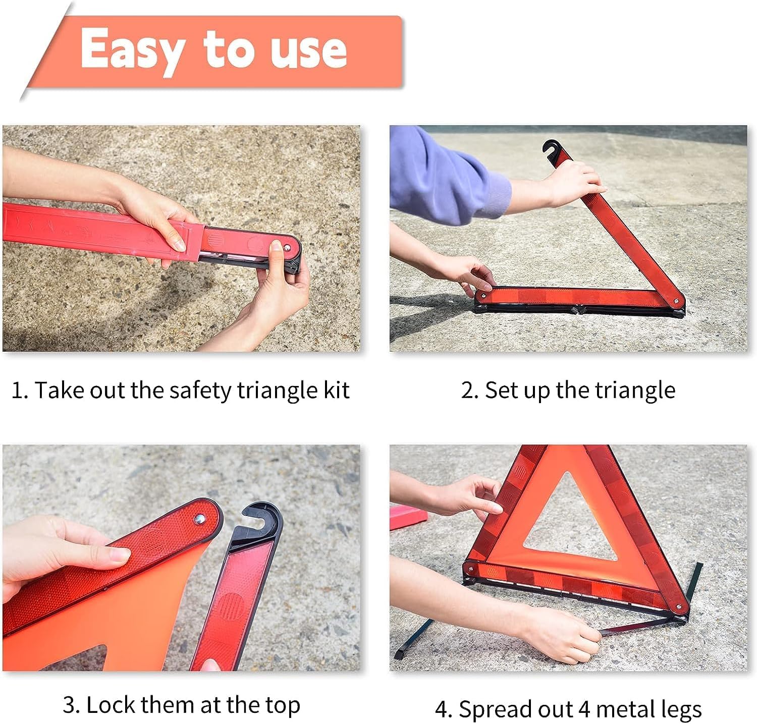 Triangle De Sécurité Pliant Réfléchissant - 26x23 Cm - Antidérapant - Pour Voiture, Camping-Car