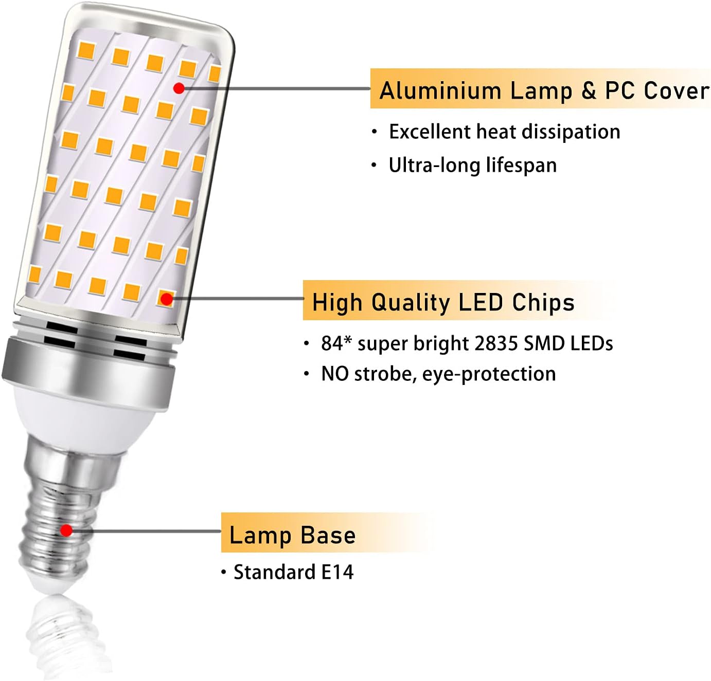 Ampoule ​LED E14 12W Blanc Froid 6000K 1450LM, 84 LEDs, Équivalent