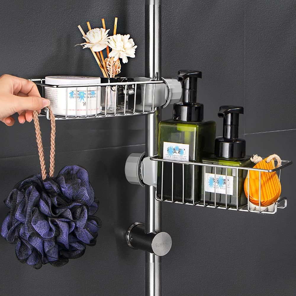 Set of 2 Stainless Steel Shower Shelf Without Drilling, Adjustable ...
