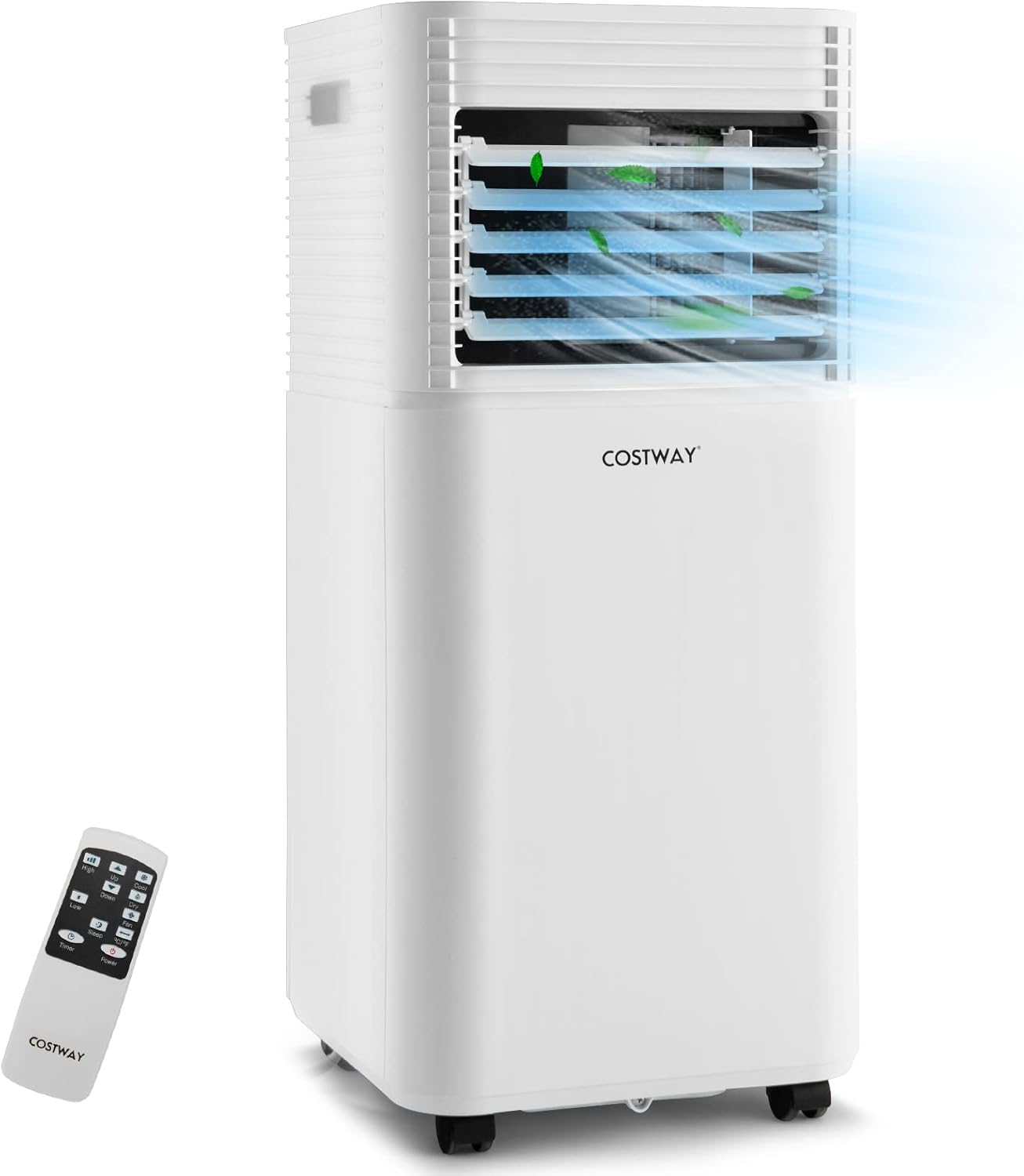 COSTWAY Climatiseur Mobile R290 4 En 1 - 9000 BTU 20 M² 2,6 KW [Classe Energétique A] Avec Télécommande Blanc -Climatiseur Et Ventilateur