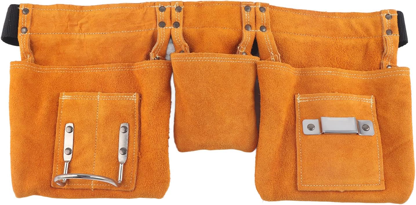 Cintura Porta Attrezzi In Pelle Conciata All'Olio | Doppia Con 6 Tasche | Taglia Unica