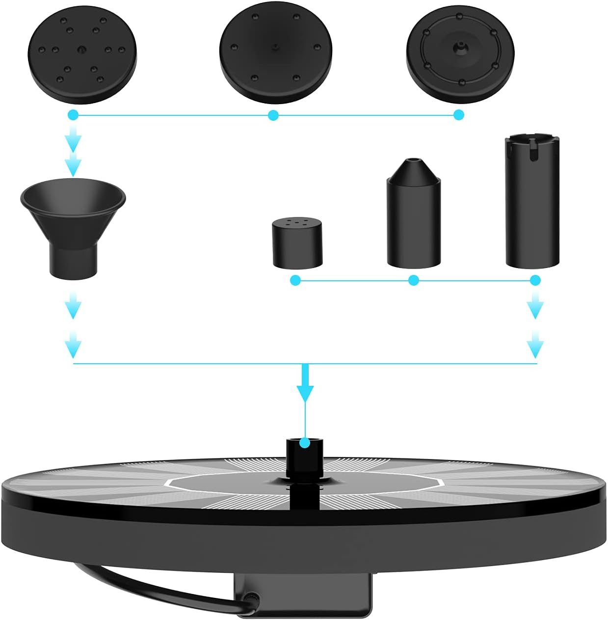 thumbnail image 2 of 1W Solar Bird Bath Fountain With 6 Nozzles Solar Powered Floating Fountain Pump For Bird Bath Garden Pond Pool Fish Tank Outdoor 2 of 11