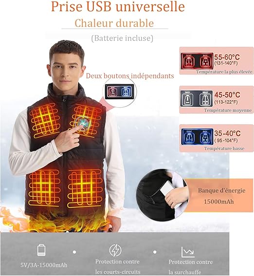 Veste Chauffante Homme COSTWAY - Doudoune Imperméable avec 4