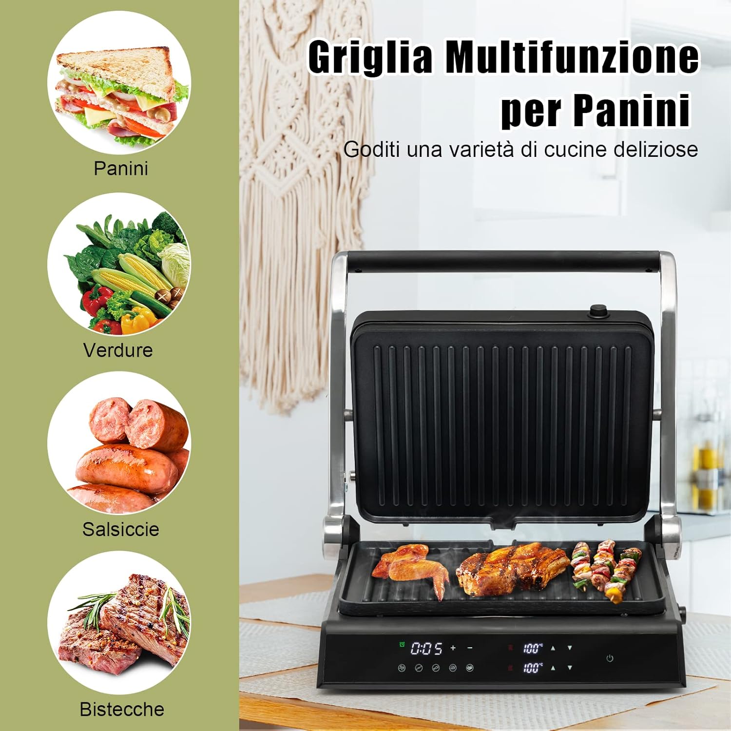 COSTWAY 3 In 1 Piastre Per Panini 2000 W, Bistecchiera Elettrica Con 5 Modalità Automatiche, Cottura Bifacciali, Timer 0-4H E Display A LED, Materiale Antiaderente, Ideale Per Panini E Barbecue -Rowentus Negozio AAHKMJXYDAFdJAOAIMEbOAchlkWZ0oakZn uVZ0mPidMNbILvCvspZ4oG3fPgIqc1P114J0dtX
