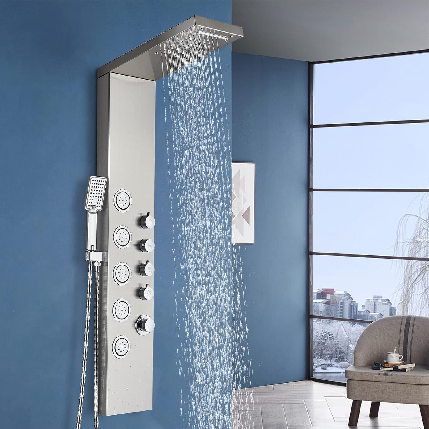 Sistema de panel de ducha LED con chorros de masaje, columnas de ducha  hidromasaje en cascada