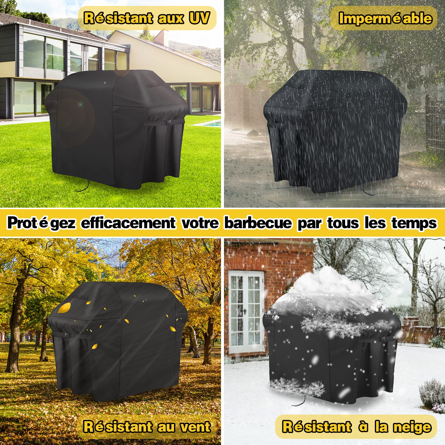 Housse Barbecue, Bache Barbecue Exterieur 100% Impermeable - Housse Pour Barbecue 600D Tissu Oxford Ne Se Décolore Pas Bâche Barbecue Housse Plancha Pour Weber Char Broil (152x124x75CM) -Jardin Calme Soldes Magasin