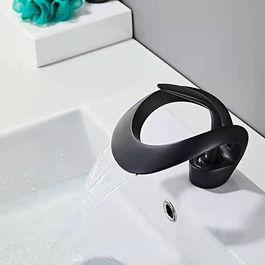 Black Waterfall Bathroom Faucet Single-Handle Mixer Tap
